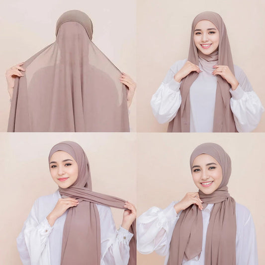 2 in 1 Chiffon Instant Hijab (with attached cap)