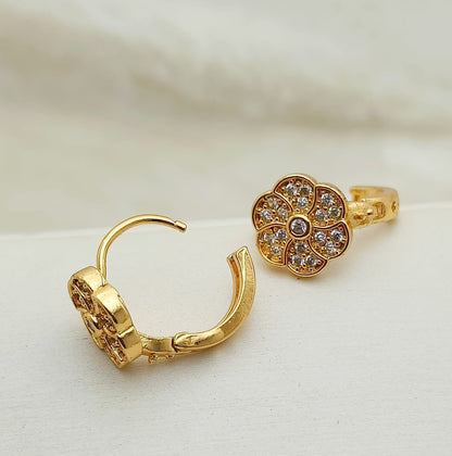 Floral Gold Plated Zircon Earrings