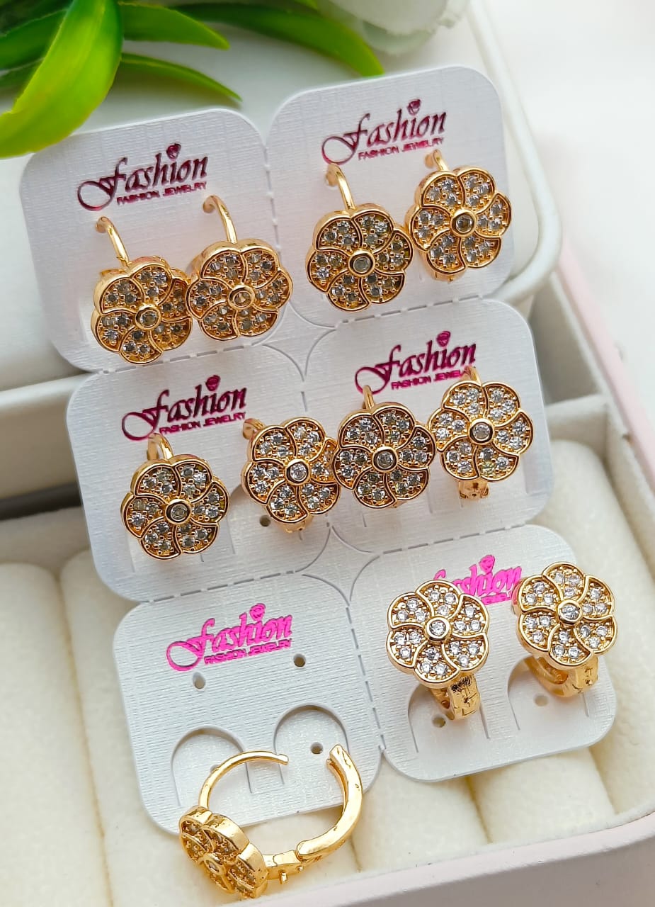 Floral Gold Plated Zircon Earrings