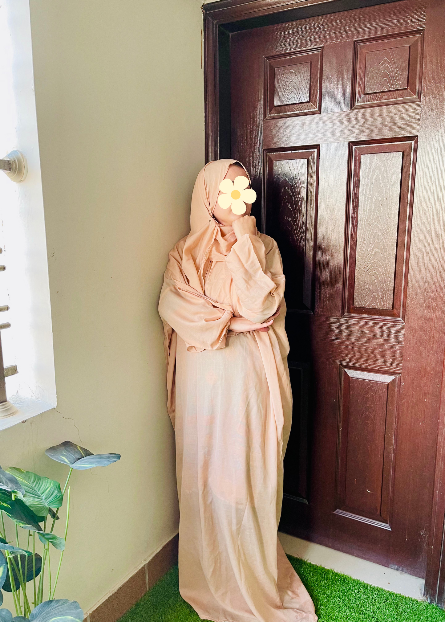 Full Length Namaz Chadar with Attached Scarf and Side Pockets