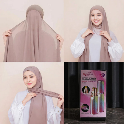 2 in 1 Chiffon Instant Hijab (with attached cap)